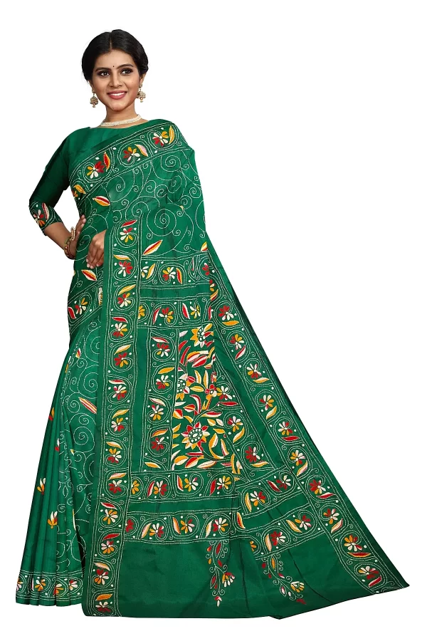 Kantha Stitched Silk Saree - Image 2