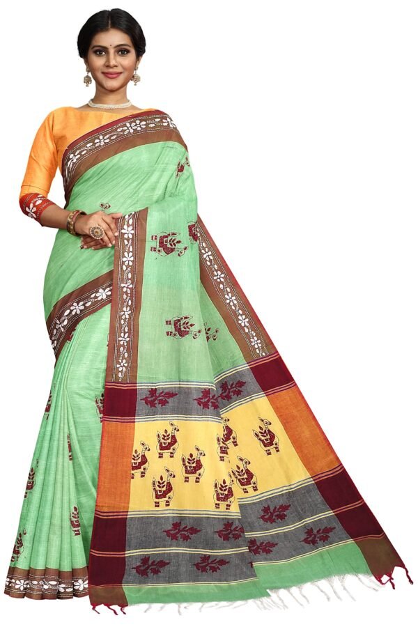 Kantha Stitched Cotton Saree - Image 4
