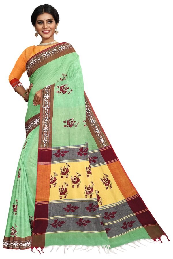 Kantha Stitched Cotton Saree - Image 3