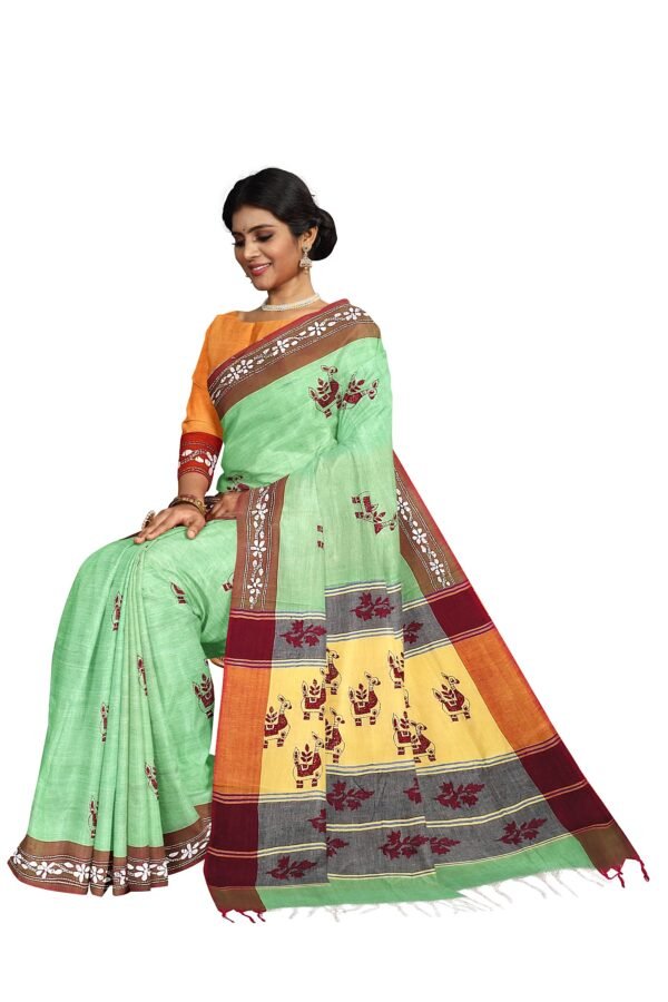 Kantha Stitched Cotton Saree - Image 2