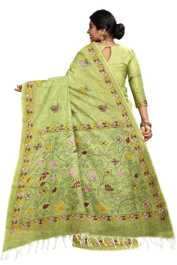 Kantha Stitched Cotton Saree - Image 4
