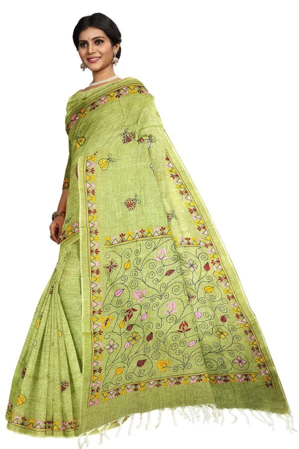 Kantha Stitched Cotton Saree - Image 3