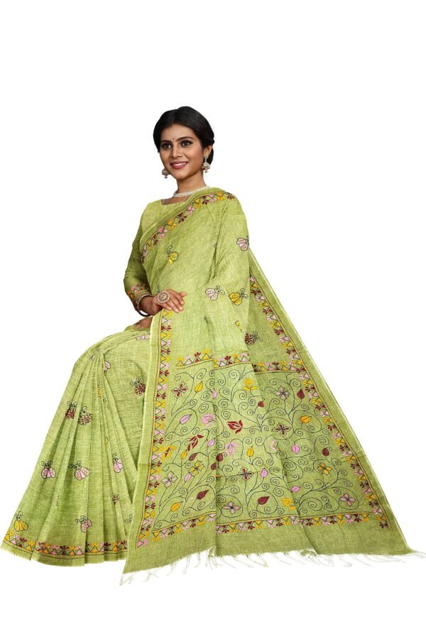 Kantha Stitched Cotton Saree - Image 2