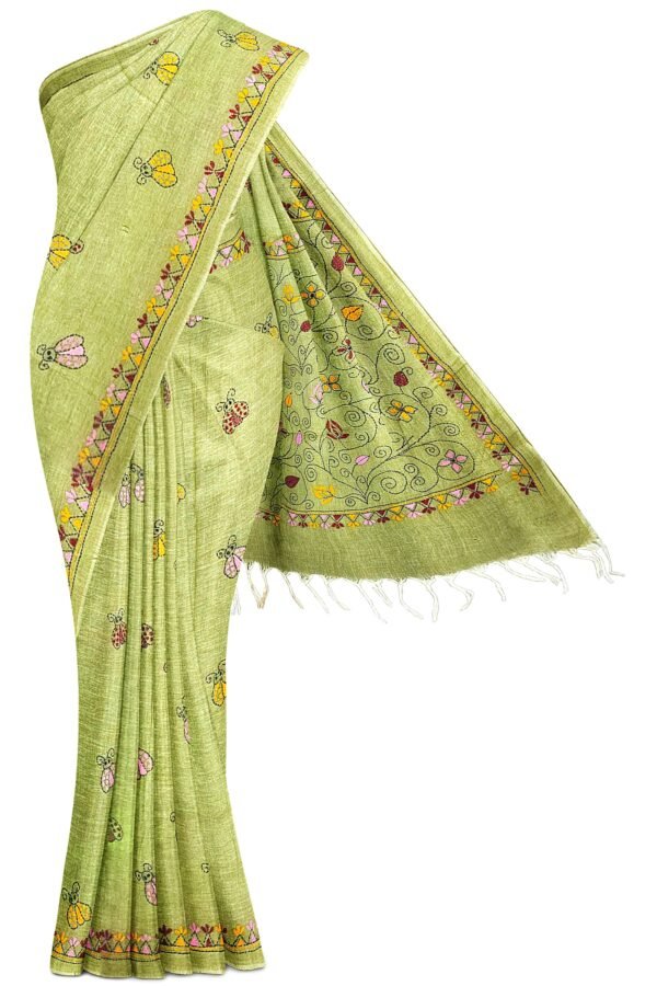 Kantha Stitched Cotton Saree - Image 5