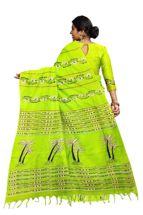 Kantha Stitched Cotton Saree - Image 4