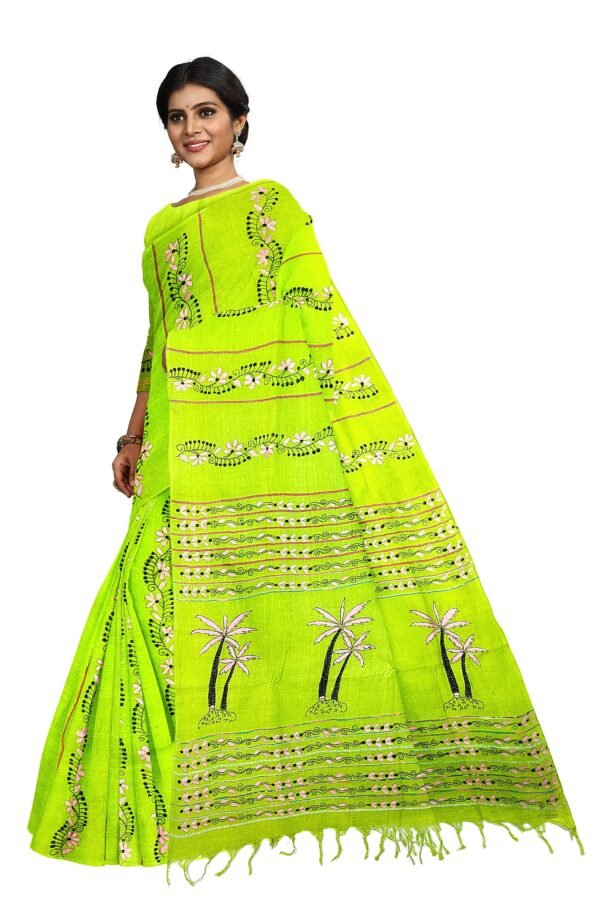 Kantha Stitched Cotton Saree - Image 3