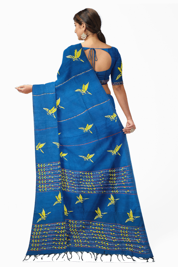 Kantha Stitched Cotton Saree - Image 4
