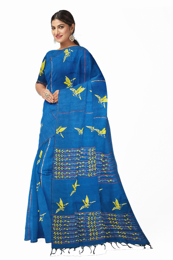 Kantha Stitched Cotton Saree - Image 3