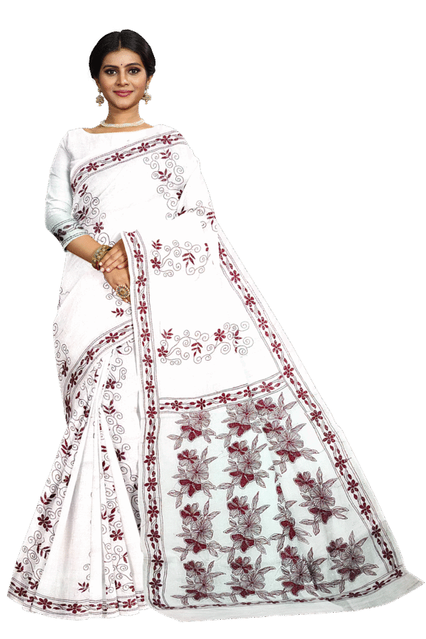 kantha work cotton saree