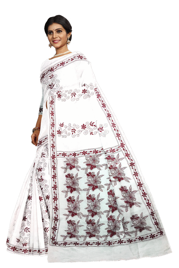 Kantha Stitched Cotton Saree - Image 4