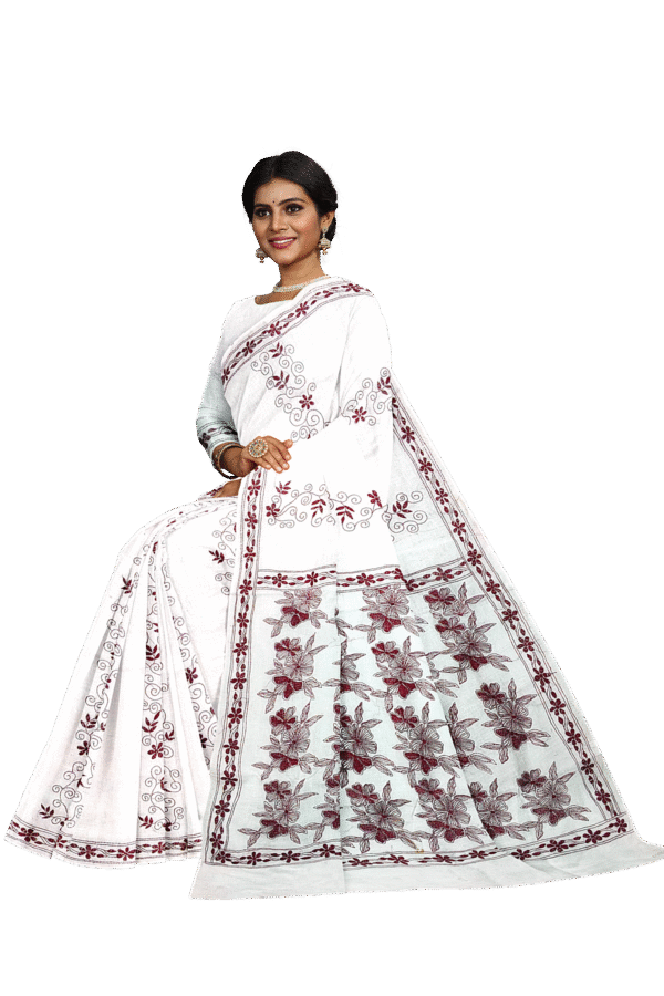 Kantha Stitched Cotton Saree - Image 3