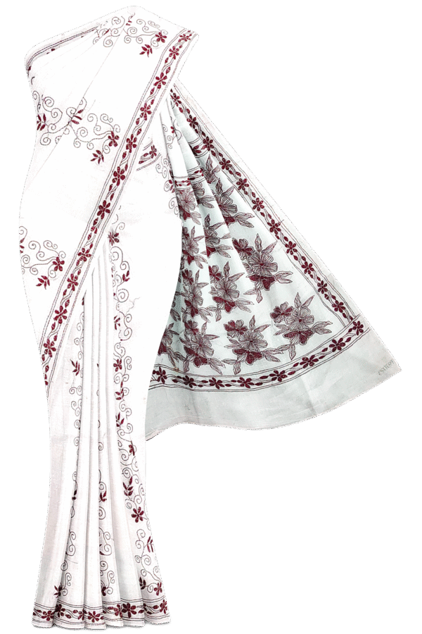 Kantha Stitched Cotton Saree - Image 2
