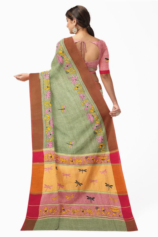 Kantha Stitched Cotton Saree - Image 4