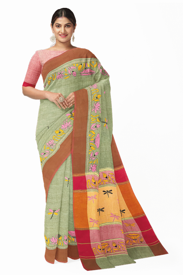 kantha work cotton saree