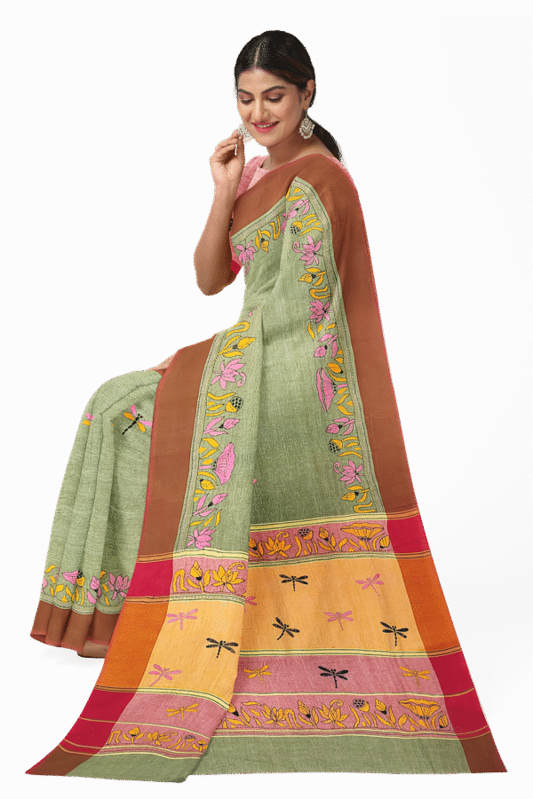 Kantha Stitched Cotton Saree - Image 2