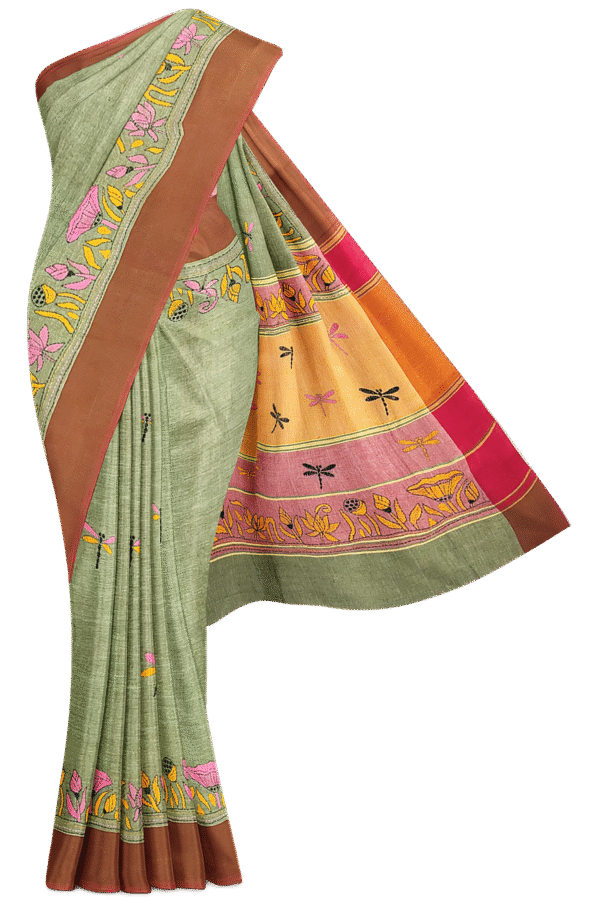 Kantha Stitched Cotton Saree - Image 5