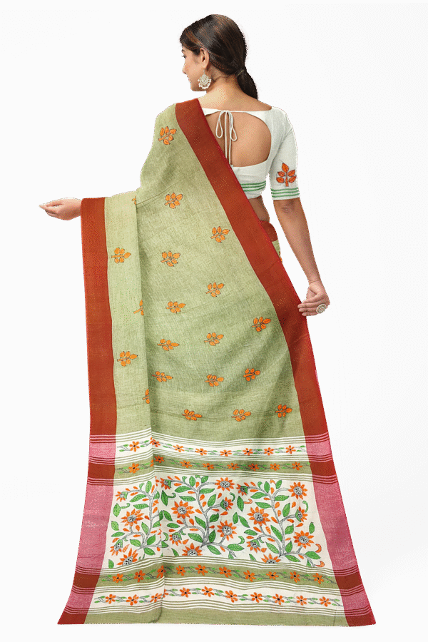 Kantha Stitched Cotton Saree - Image 4