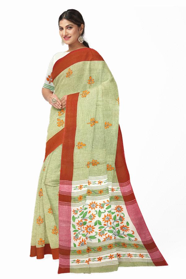 Kantha Stitched Cotton Saree - Image 3