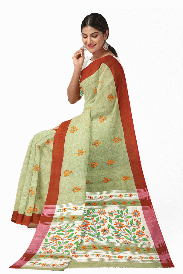 Kantha Stitched Cotton Saree - Image 2