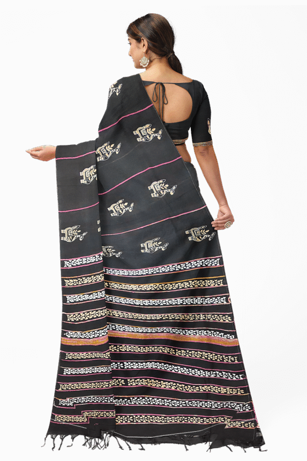 Kantha Stitched Cotton Saree - Image 4