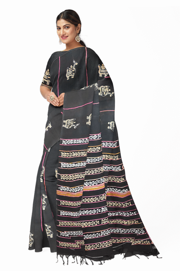 Kantha Stitched Cotton Saree - Image 3