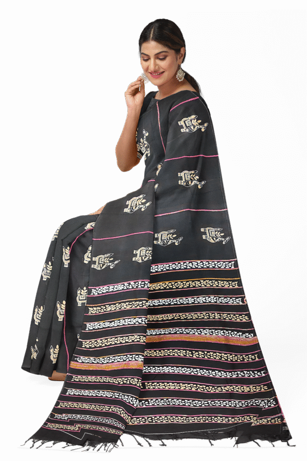 Kantha Stitched Cotton Saree - Image 2