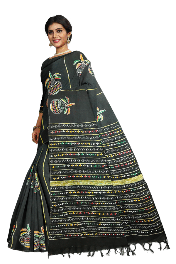 Kantha Stitched Cotton Saree - Image 3