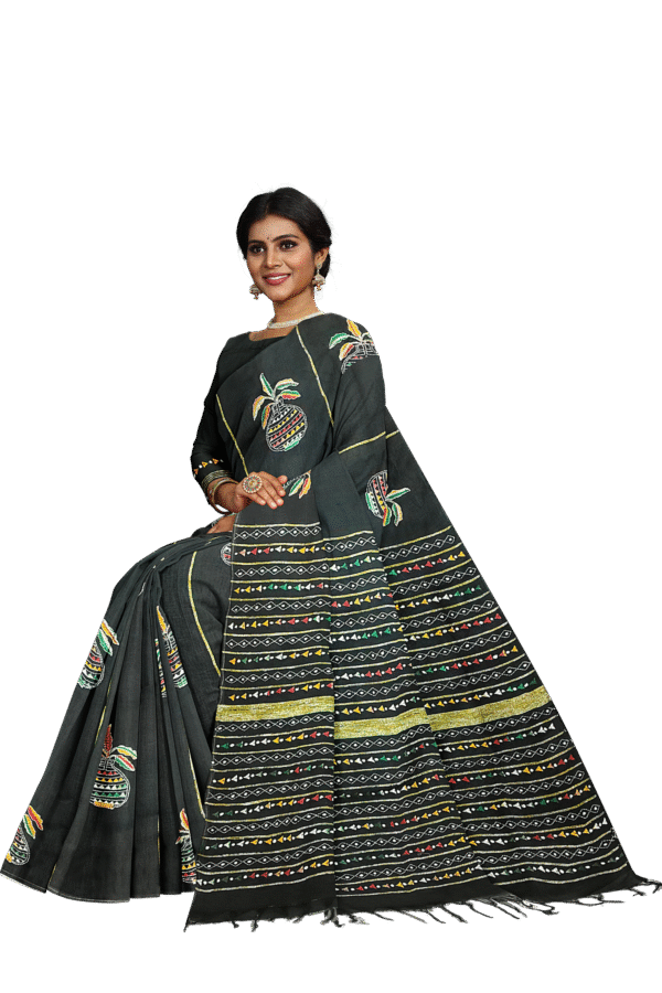 Kantha Stitched Cotton Saree - Image 2