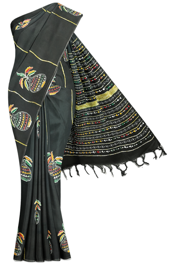 Kantha Stitched Cotton Saree - Image 5