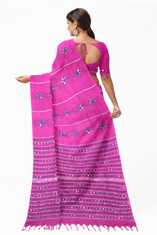 Kantha Stitched Cotton Saree - Image 4