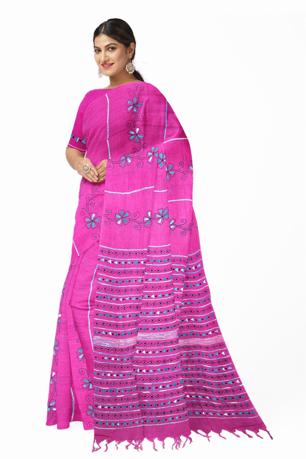 Kantha Stitched Cotton Saree - Image 3