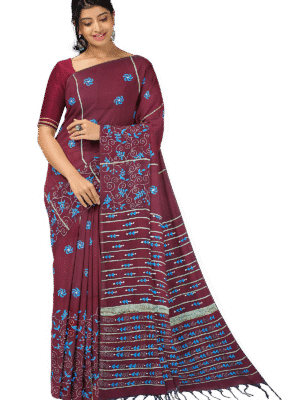 kantha work cotton saree