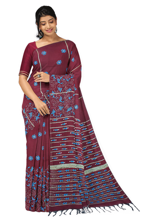 kantha work cotton saree