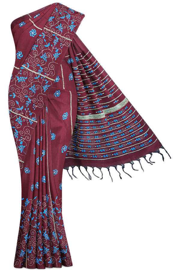 Kantha Stitched Cotton Saree - Image 2