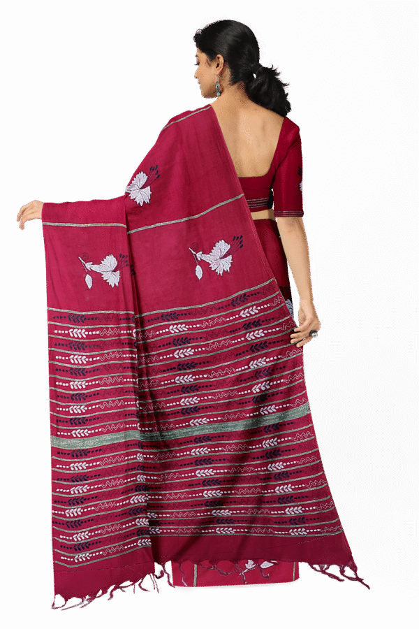 Kantha Stitched Cotton Saree - Image 4