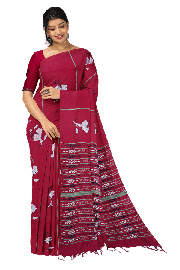 kantha embroidered cotton saree