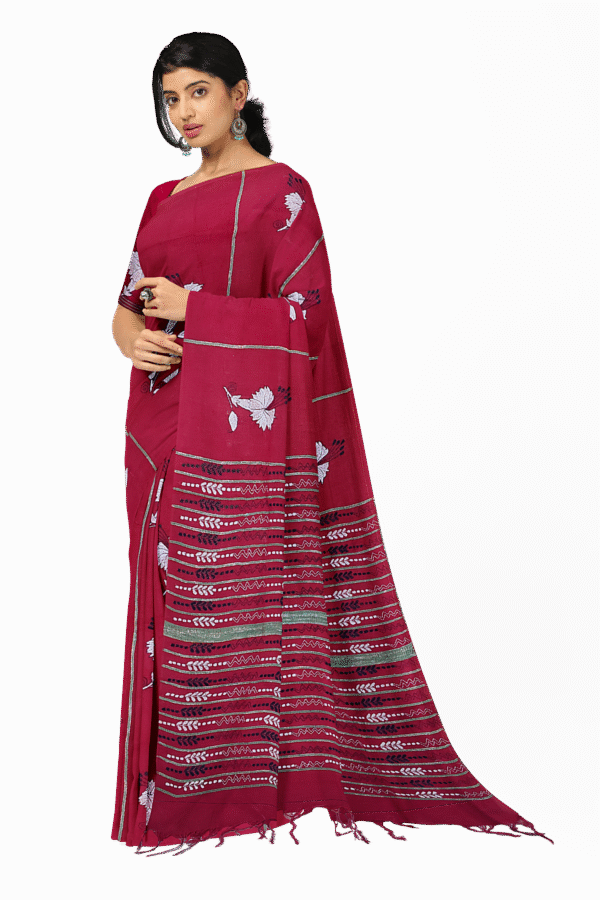 Kantha Stitched Cotton Saree - Image 3