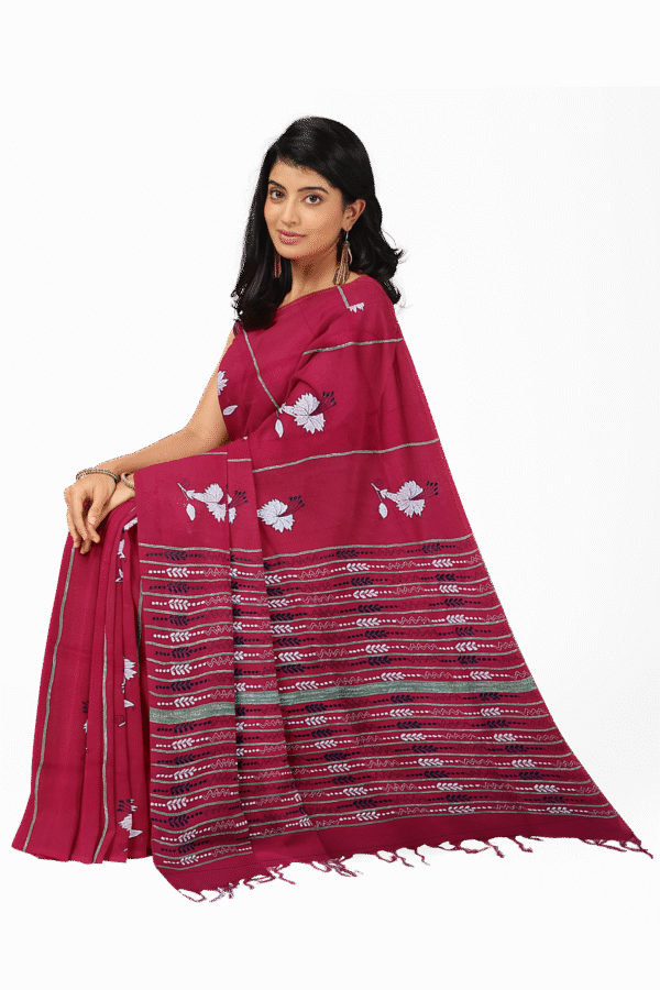 Kantha Stitched Cotton Saree - Image 2