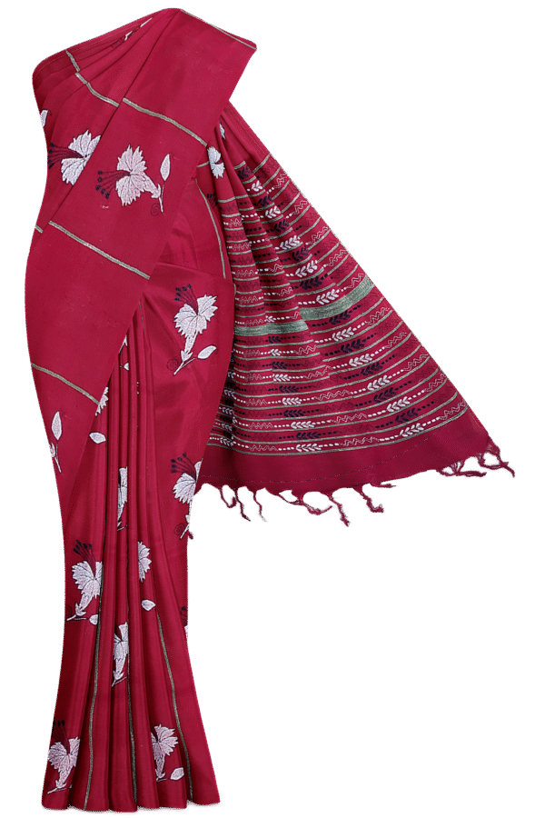 Kantha Stitched Cotton Saree - Image 5