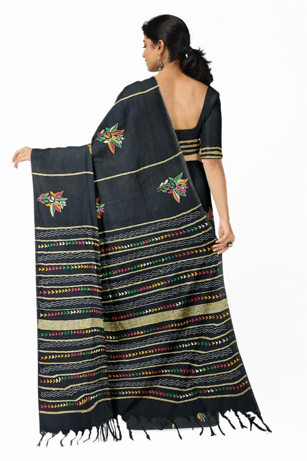 Kantha Stitched Cotton Saree - Image 4