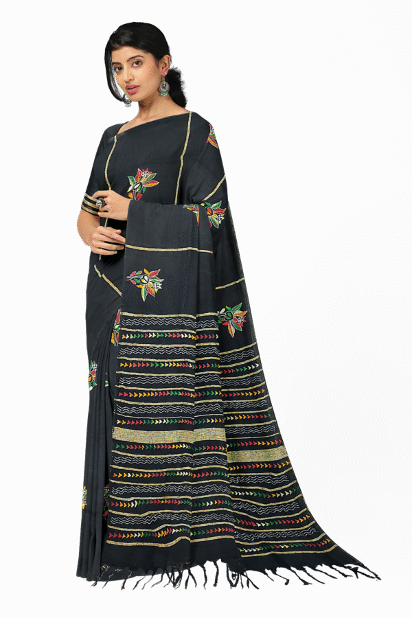 Kantha Stitched Cotton Saree - Image 3