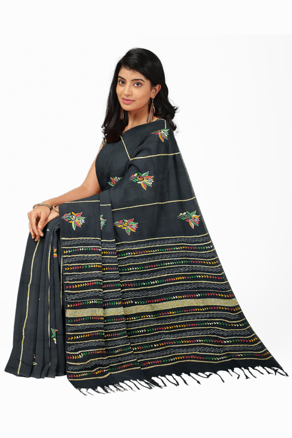 Kantha Stitched Cotton Saree - Image 2