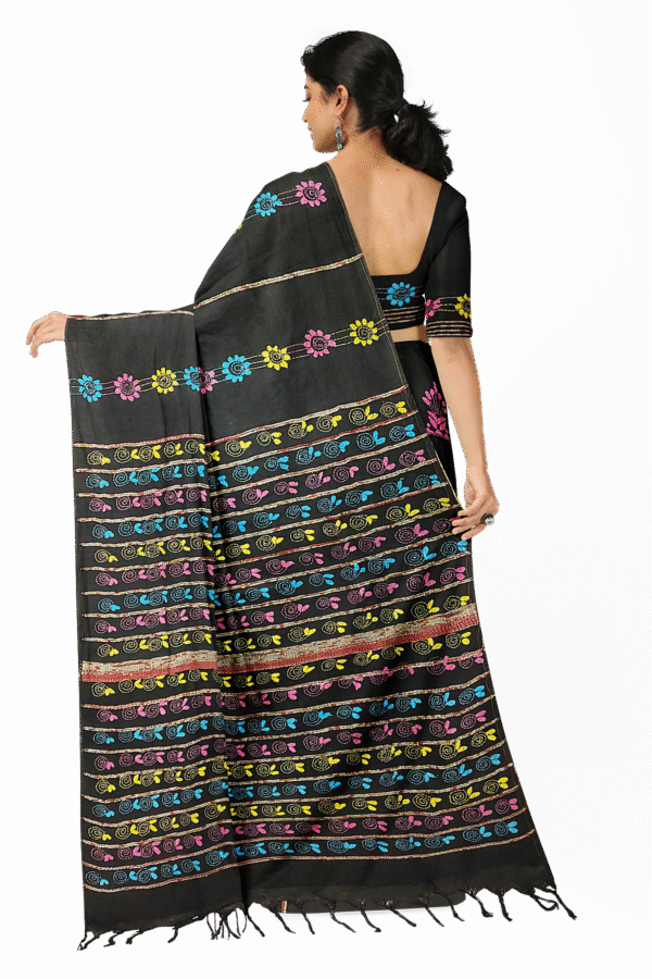 Kantha Stitched Cotton Saree - Image 5