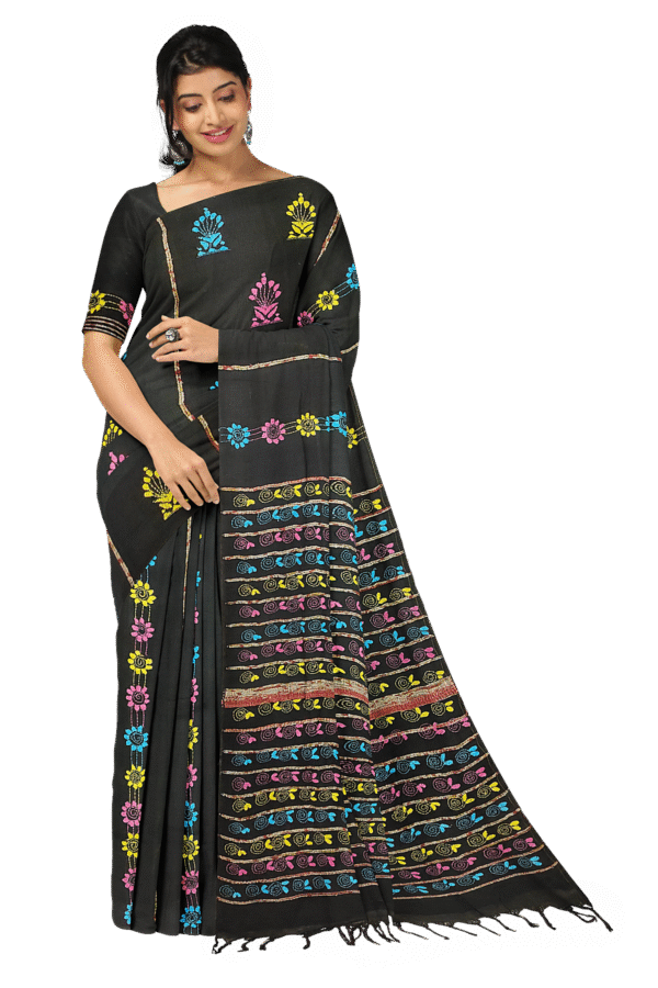 kantha embroidered cotton saree