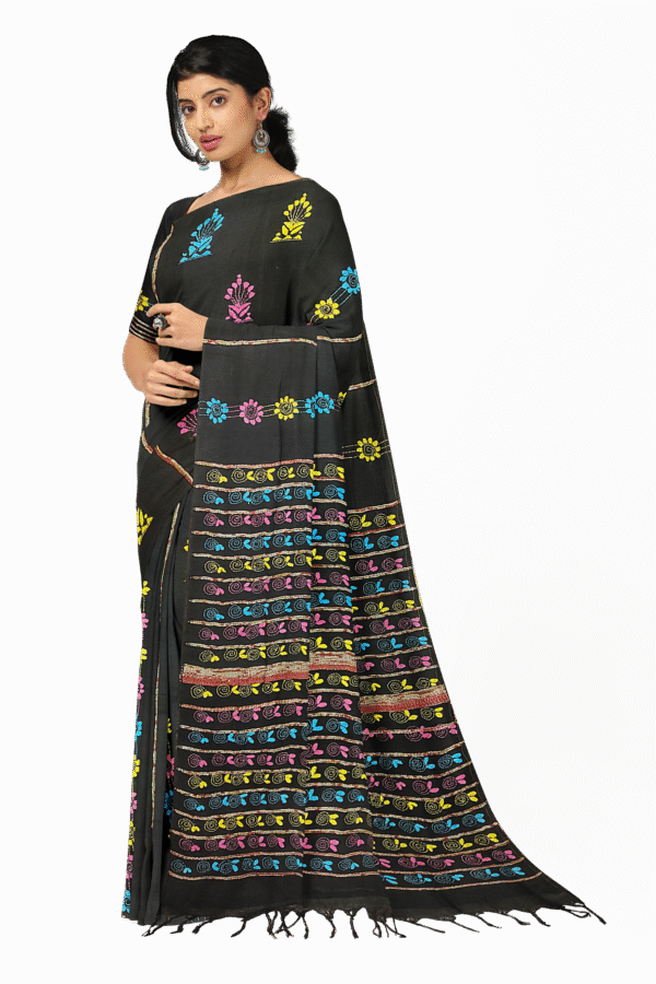 Kantha Stitched Cotton Saree - Image 4