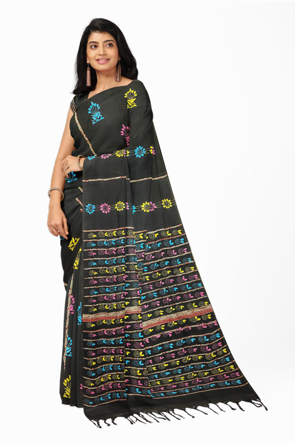 Kantha Stitched Cotton Saree - Image 3