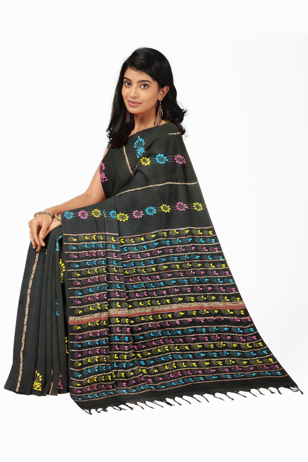Kantha Stitched Cotton Saree - Image 2