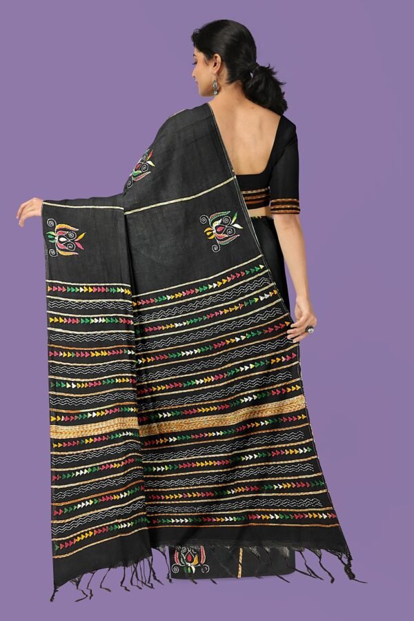 Kantha Stitched Cotton Saree - Image 5