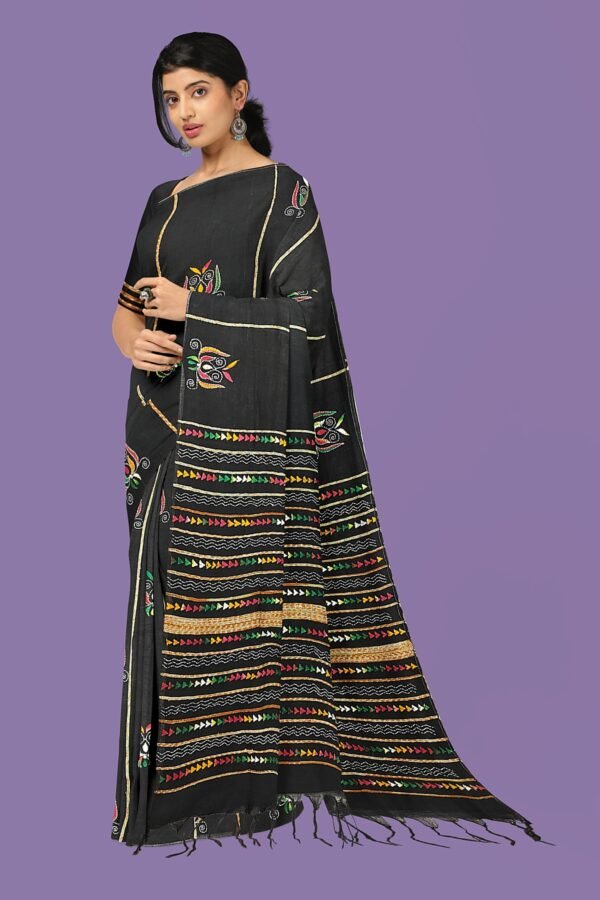Kantha Stitched Cotton Saree - Image 4