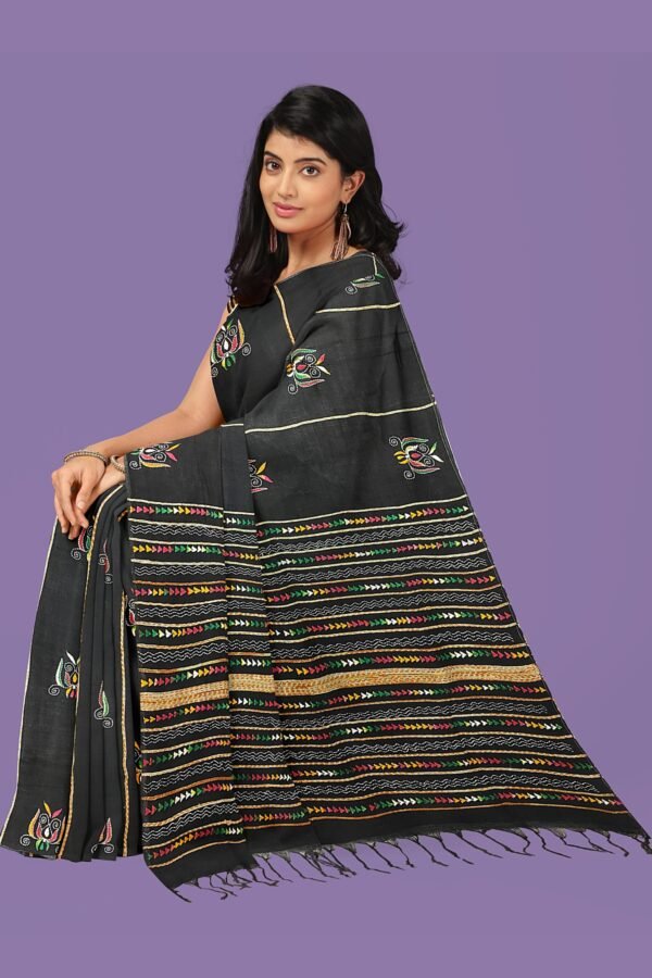 Kantha Stitched Cotton Saree - Image 2